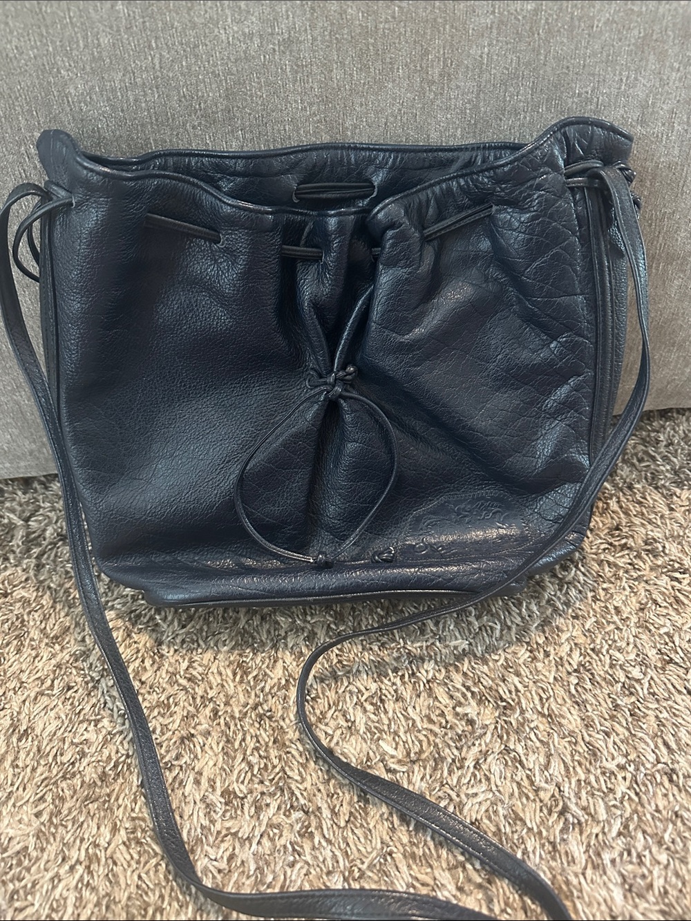 Carlos Falchi Black Leather Drawstring Crossbody Bag